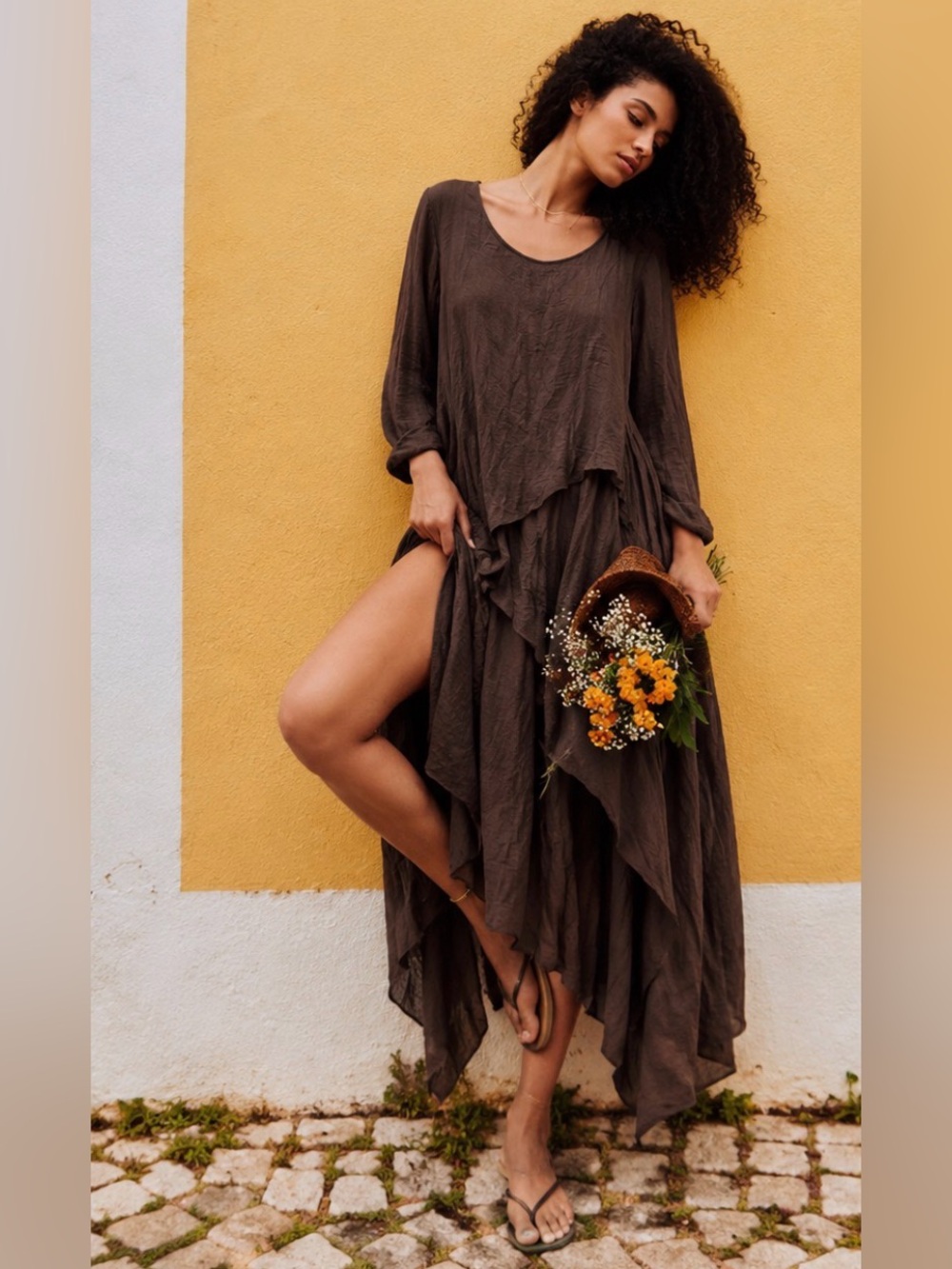 Pretty Angel Asymmetrical Brown Layered bohemian style Maxi Dress